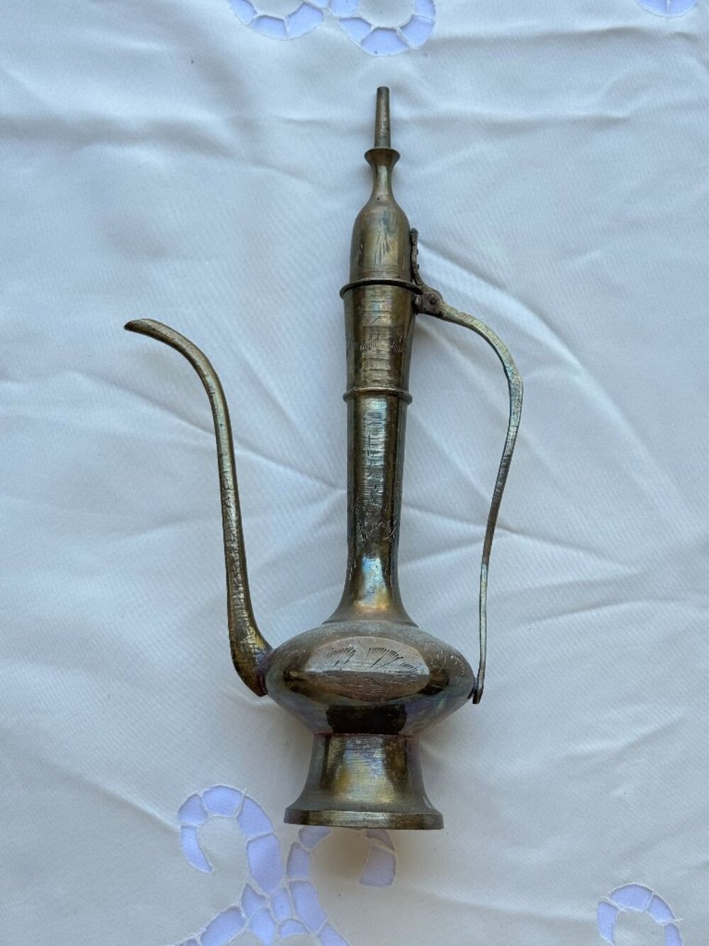 Vintage Engraved Brass Dallah Coffee Pot Middle Eastern Decor 11"